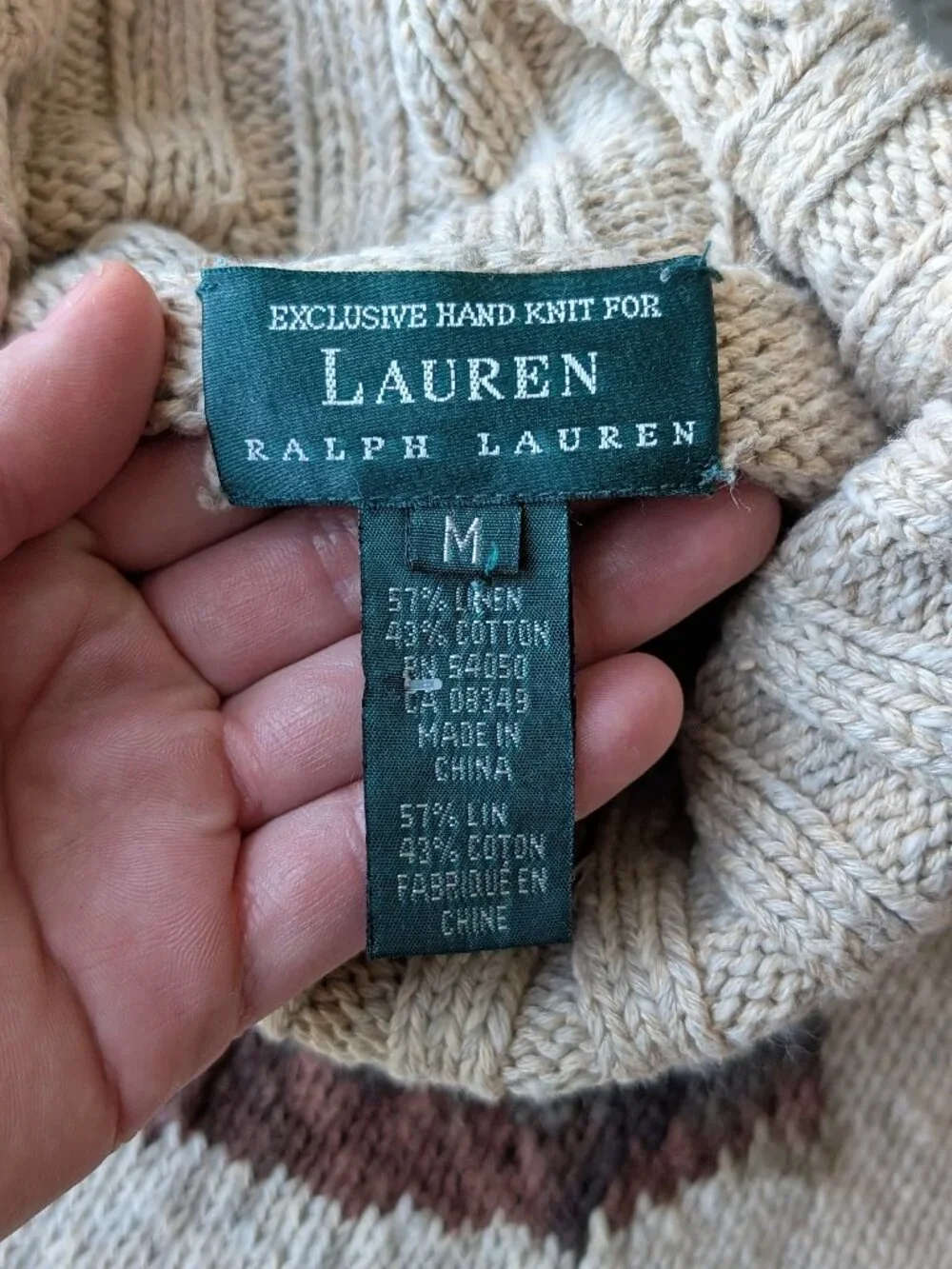 Ralph Lauren Horse Equestrian Intarsia Knit Tan Linen Turtleneck Sweater medium - Picture 7 of 10